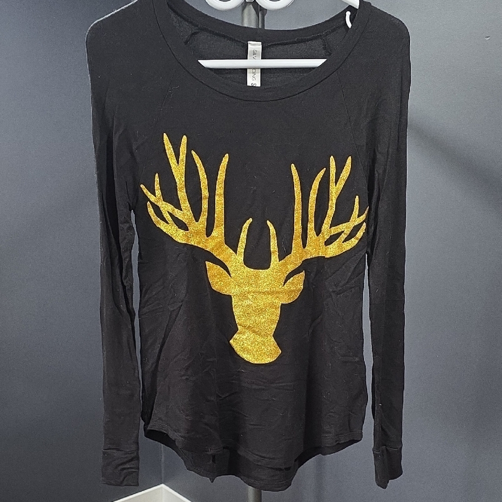 Black and Gold Deer Print Women's Top
